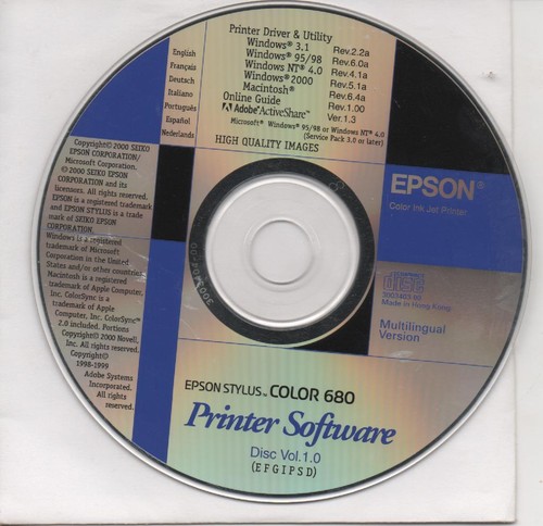 EPSON STYLUS COLOR 680 PRINTER SOFTWARE VOL 1.0 ONLY CD ROM ORIGINAL - 第 1/1 張圖片