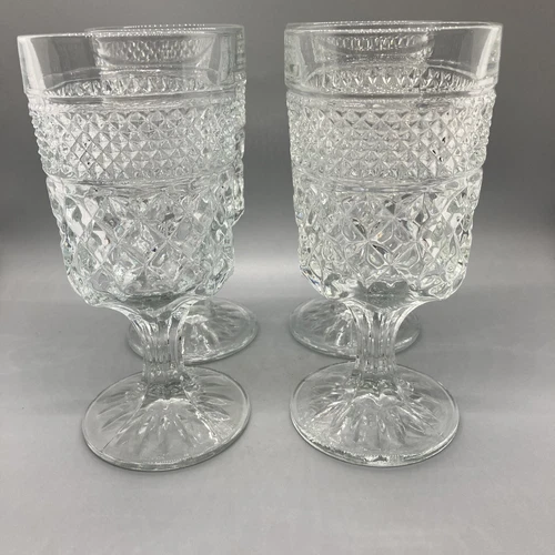 Set of 4 Vintage Anchor Hocking Clear Glass Wexford Water Goblets 6 5/8" Tall