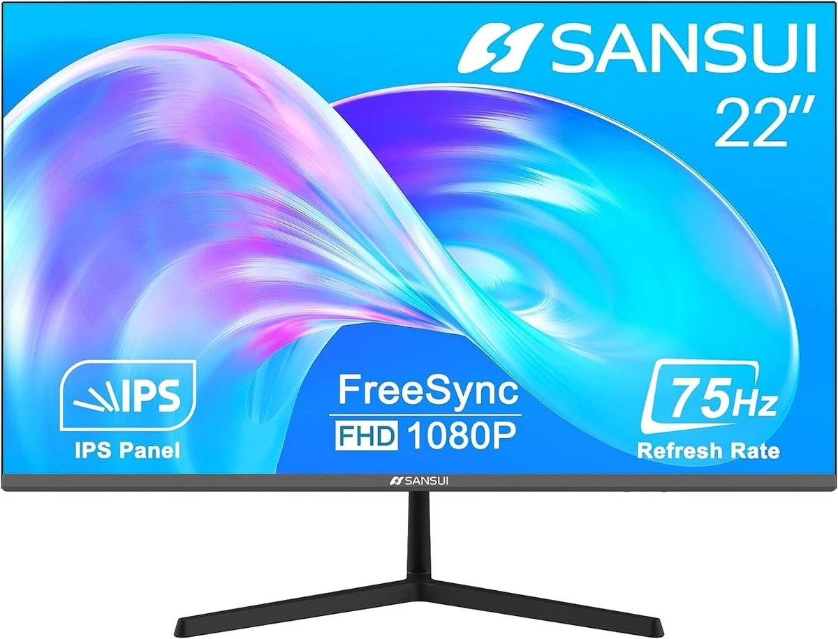 SANSUI Monitor 22Inch IPS 75Hz FHD 1080P HDMI VGA Ports Computer 