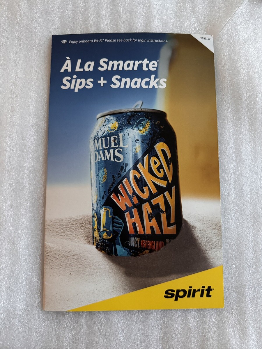Spirit Airlines Drink Sip Snack Food menu/list. 2023 October