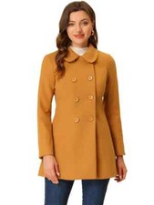 Allegra K Women's Peter Pan Collar Double Breasted Winter Long Trench Pea Coat M