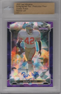 RONNIE LOTT 2022 LEAF VIBRANCE CRYSTAL PURPLE PRIZM ICE PROOF AUTO 1/1 49ERS HOF