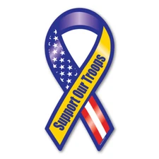 Support Our Troops Blue & Yellow Ribbon  Magnet