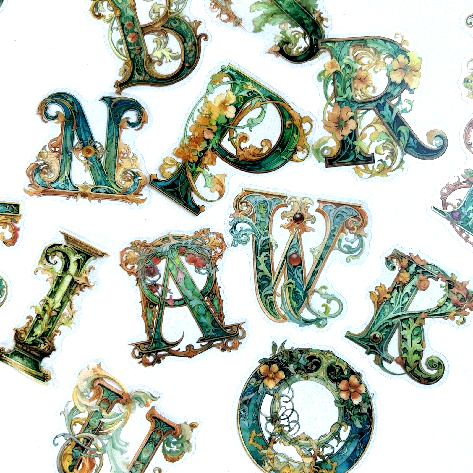 Baroque Calligraphy Alphabet Letter Stickers Green Scrapbooking Journaling