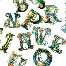 Baroque Calligraphy Alphabet Letter Stickers Green Scrapbooking Journaling
