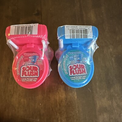 Sour Flush Candy (2) Watermelon & Blue Raspberry Plunger with Sour Powder Dip