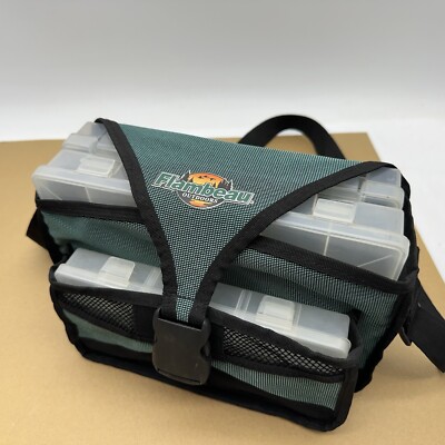 Flambeau Outdoor Soft Tackle Bag Green Shoulder Strap Fishing Hunting W 3 Boxes