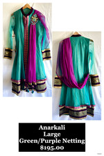 Large, Women's Indian Dress, Anarkali Green/Purple