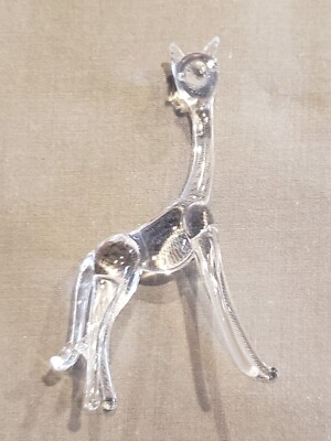 Vintage Hand Blown Glass Art Miniature Clear Giraffe 3  High