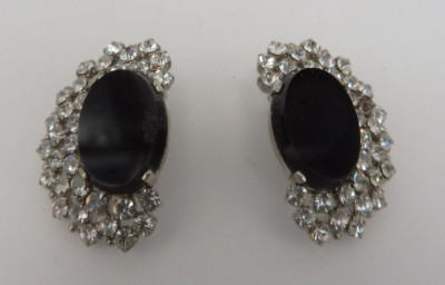 Neugablonz: Paar Ohrclips im Art Deco Stil Swarovski Elements um 1920 (35742)