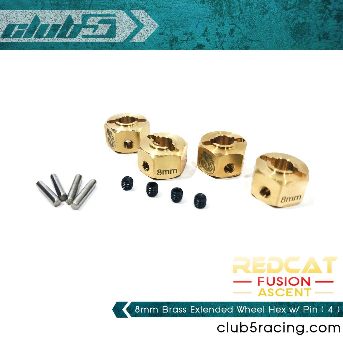 8mm Brass Extended Wheel Hex w/ Pin ( 4 ) for Redcat Ascent