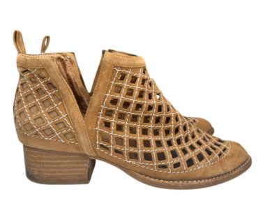 Jeffrey Campbell Taggart Cut Out Open Weave Leather Beige Booties Size 8.5
