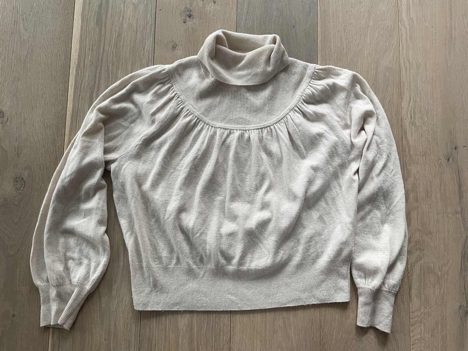 Madewell Shirred Balloon Sleeve Turtleneck Sweater Ivory Short length Womens XL