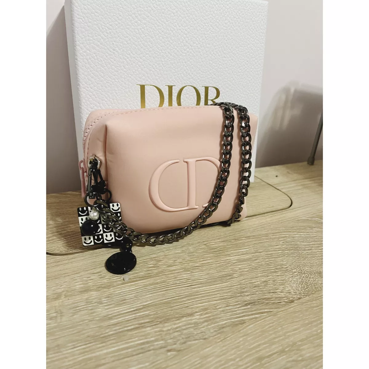 DIOR Pink Chain Purse Evening Bag Clutch cosmetic beauty pouch