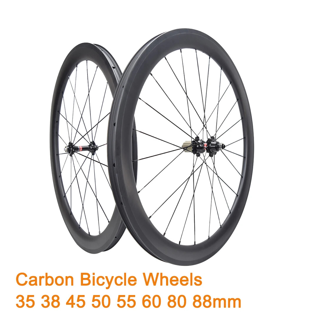Carbon Bicycle Wheelset 35mm-88mm Depth 23mm 25mm Wide Clincher Tubular Tubeless