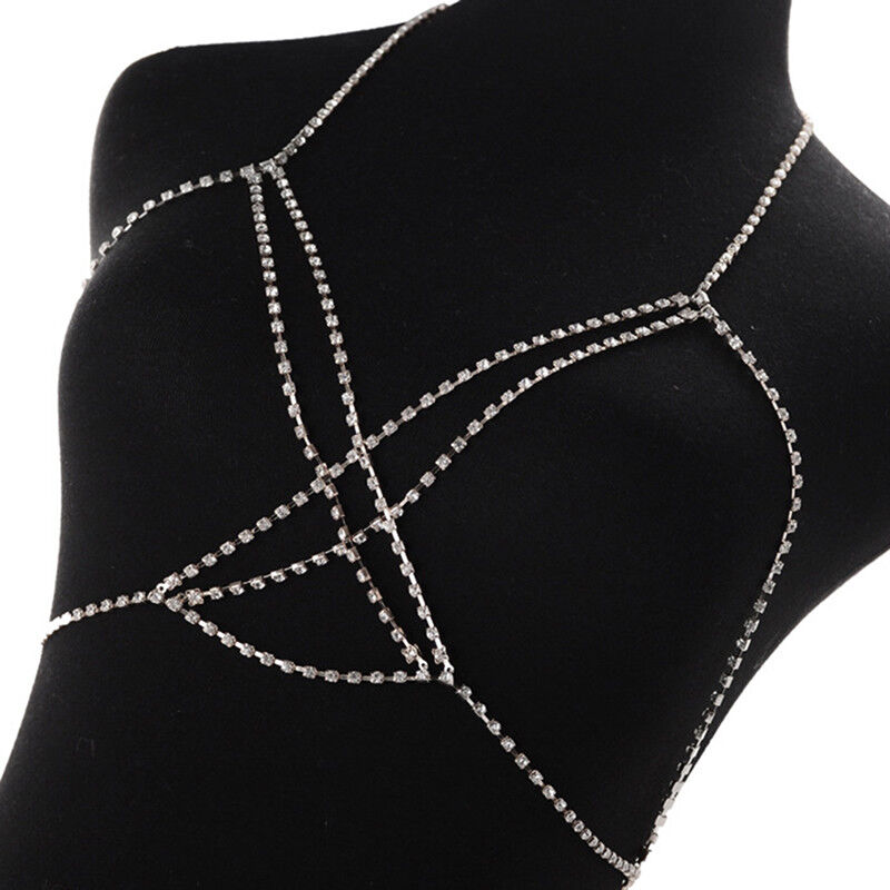 Bling Rhinestone Love Heart Chest Chain Harness Bra Necklace For Women  Summer Beach Sexy Bikini Body Chain Lingerie Decoration Chain - Temu Romania