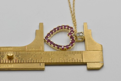 14k Yellow Gold Natural Ruby & Diamond Open Heart Cable Chain Necklace 20" - Picture 7 of 11