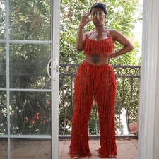 Rust Fringe Two Piece Pants Set | Sexy NWT Vacation wear | Trending