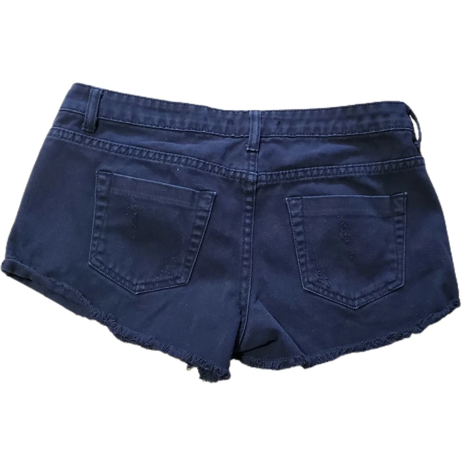 Pantalones Cortos Forever 21 Negros Denim Desgastados Tiro Bajo Talla 28 Elastizados Juniors Playa Foto 2 de 4