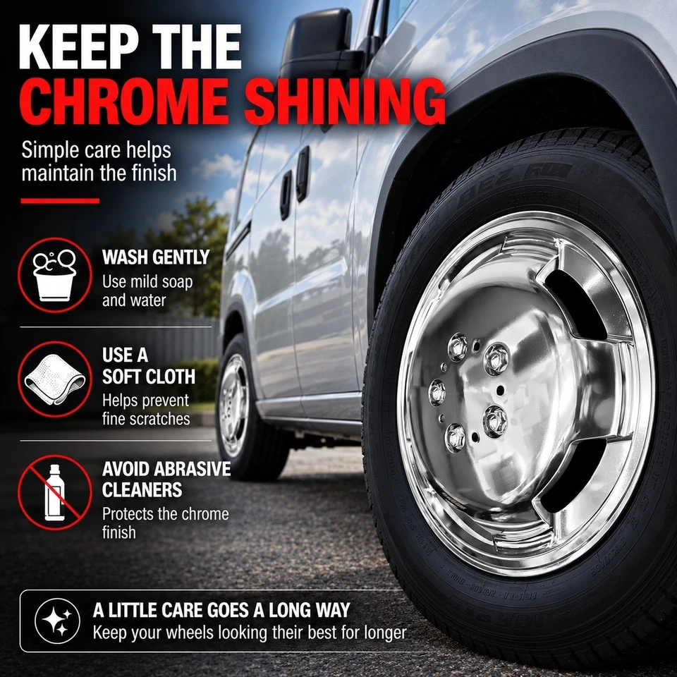 Care instructions for chrome look wheel trims
