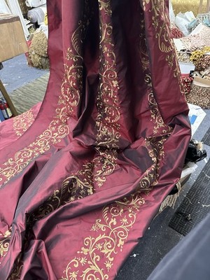 100% SILK TAFFETA FLORAL STRIPES EMBROIDERED DRAPERY HOME DECOR Sold by the yard