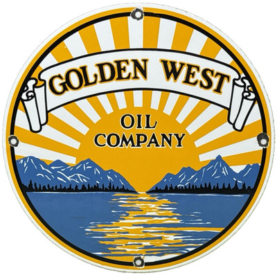 VINTAGE GOLDEN WEST MOTOR OIL PORCELAIN SIGN DEALERSHIP GAS STATION PUMP PLATE