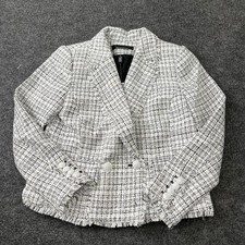 WHITE HOUSE BLACK MARKET Crop Tweed Jacket Women's Size 6 Black/Ecru