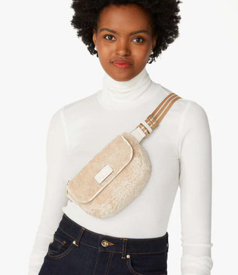 KATE SPADE Rosie Faux Shearling Belt Bag Crossbody Natural Beige Tan KE711