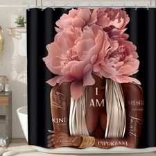 MESHELLY Black Girl Shower Curtain 72Wx84H Extra Long Pink Floral African Ame...