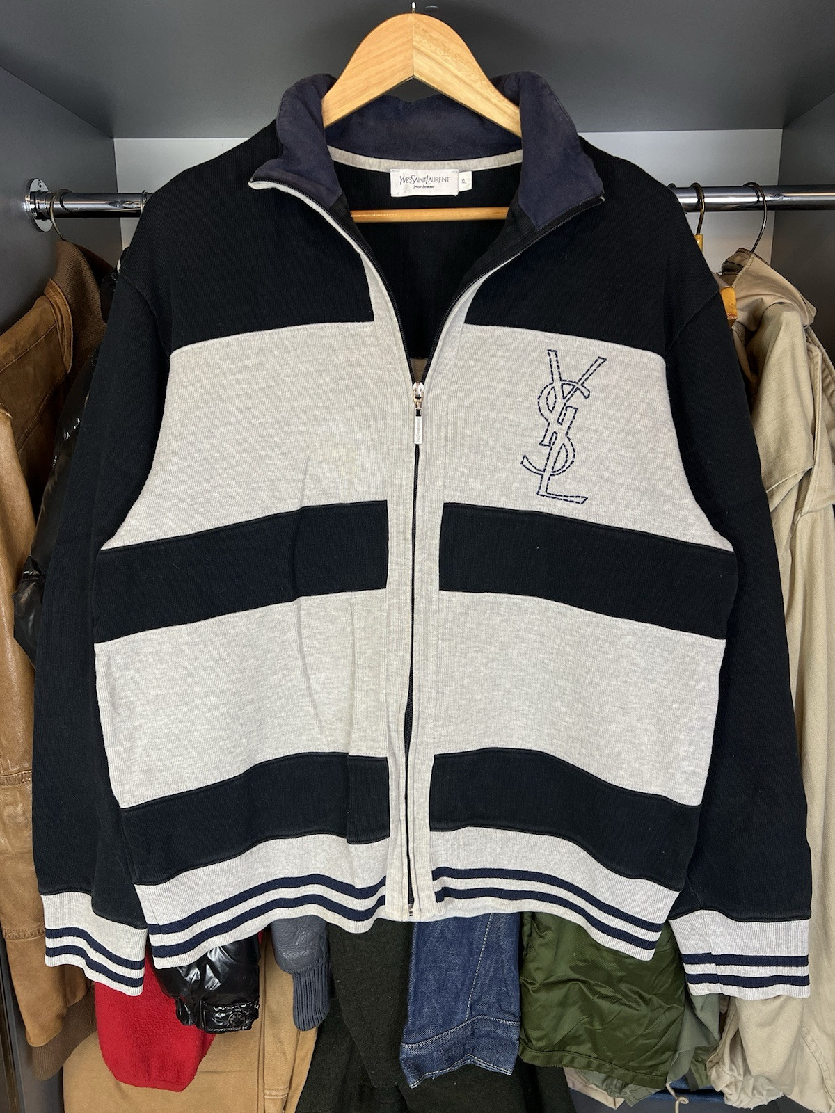 Giacca vintage Yves Saint Laurent uomo XL nero grigio maglione YSL anni 90