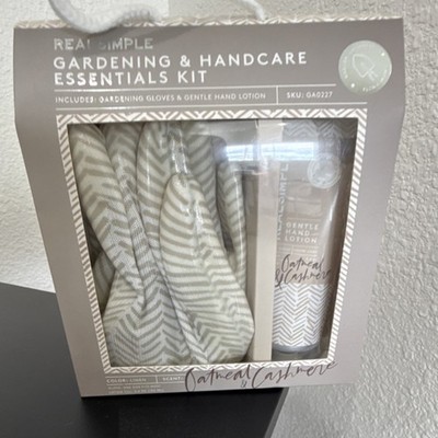 Real Simple Garden Hand Tool Set with Gloves and Box Case, Linen Color