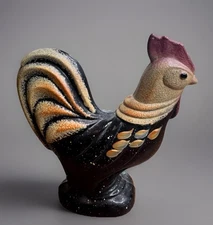 Fenton Black Rooster Art Glass Folk Art Hand painted Figurine Signed 5"