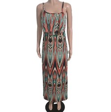 Rue 21 MAXI DRESS Sz M Multicolor Boho Western Sleeveless STRETCH/ADJUSTABLE