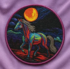 Horse Patch Iron-on Applique Farm Animal Badge, Moonlight Mare Pony Mustang