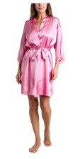Linea Donatella Satin Wrap Lace Trim Belted Women's Robe L/XL NWT Misty Rose