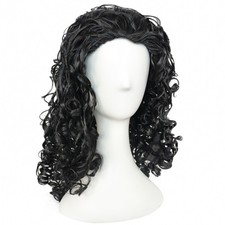 Long Black Curly Wig Men Wigs for Mens Long Hair Wig Medium Length Black Curl...