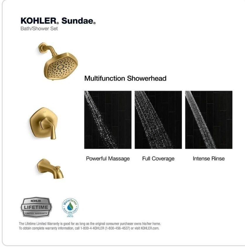 Grifo de bañera y ducha Kohler Sundae R28798-4G-2 MB latón moderno cepillado con válvula Foto 4 de 4