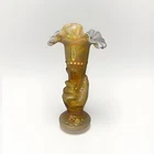 Fenton Iridized Gold Overlay Hand Vase with white interior satin finish