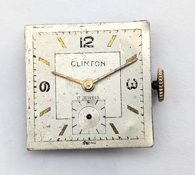Vintage CLINTON 17j Midcentury Men's 20mm Mechanical Watch Movement PARTS REPAIR