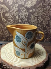Creative Co-op Sarah Golden Botanical Creamer 4” Mod Brown Gray Floral