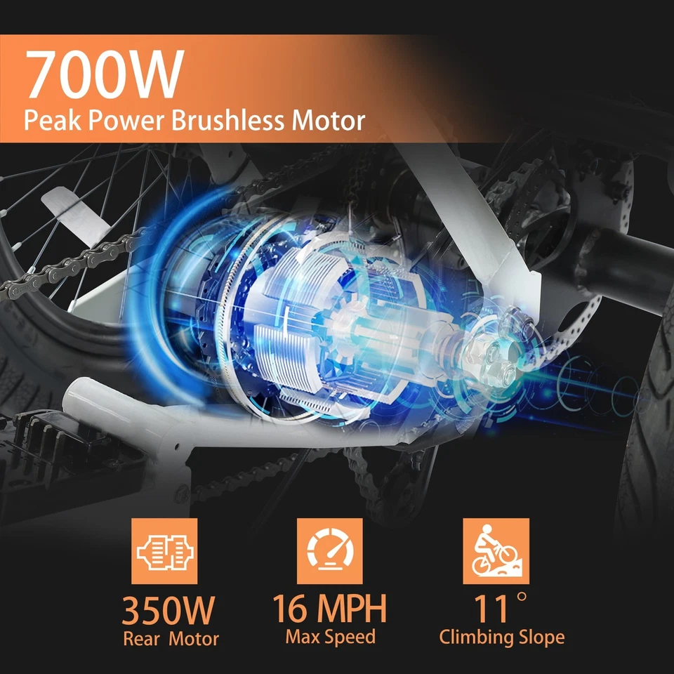 Triciclo Eléctrico Plegable Neumático Narrak 18"x 3.0 350W Step-Thru Etrike 374WH Batería Foto 2 de 4