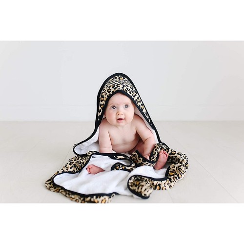 Posh Peanut Lana Tan Leopard Ruffled Hooded Baby Towel Viscose Bamboo 40x40