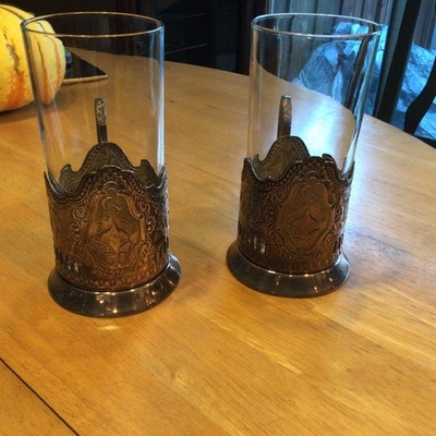 Vintage Kosmos Space Soviet Union Russian Tea Glass Cup Holders