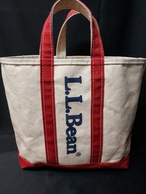 1980s LL Bean Boat & Tote Maine Canvas Bag Red Straps, Logo, Early