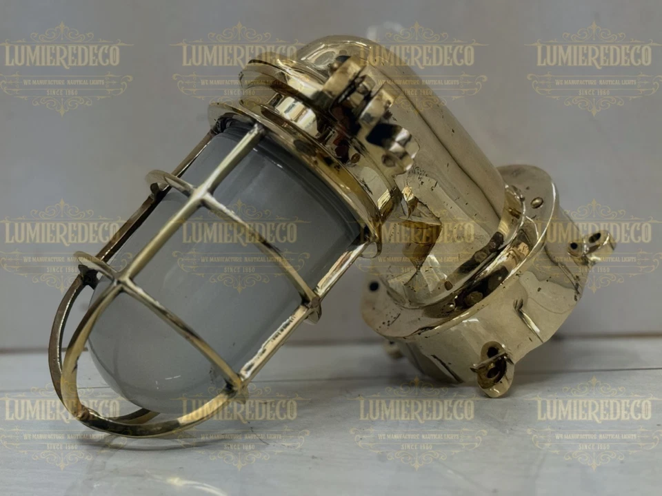 Luz de jaula de mampara de latón de alta resistencia - Lámpara de pared náutica exterior/interior Foto 3 de 4