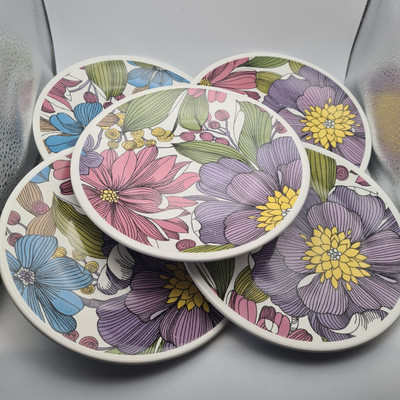Flower Power Ironstone Washington Keramik Teller x 5 - 1970er Retro Vintage Requisite
