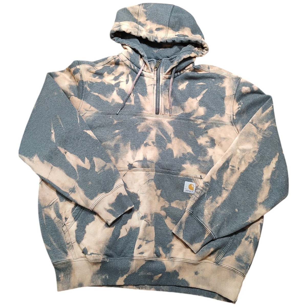 Carhartt Loose Mens L Gray 1/4 Zip Hoodie Sweatshirt Acid