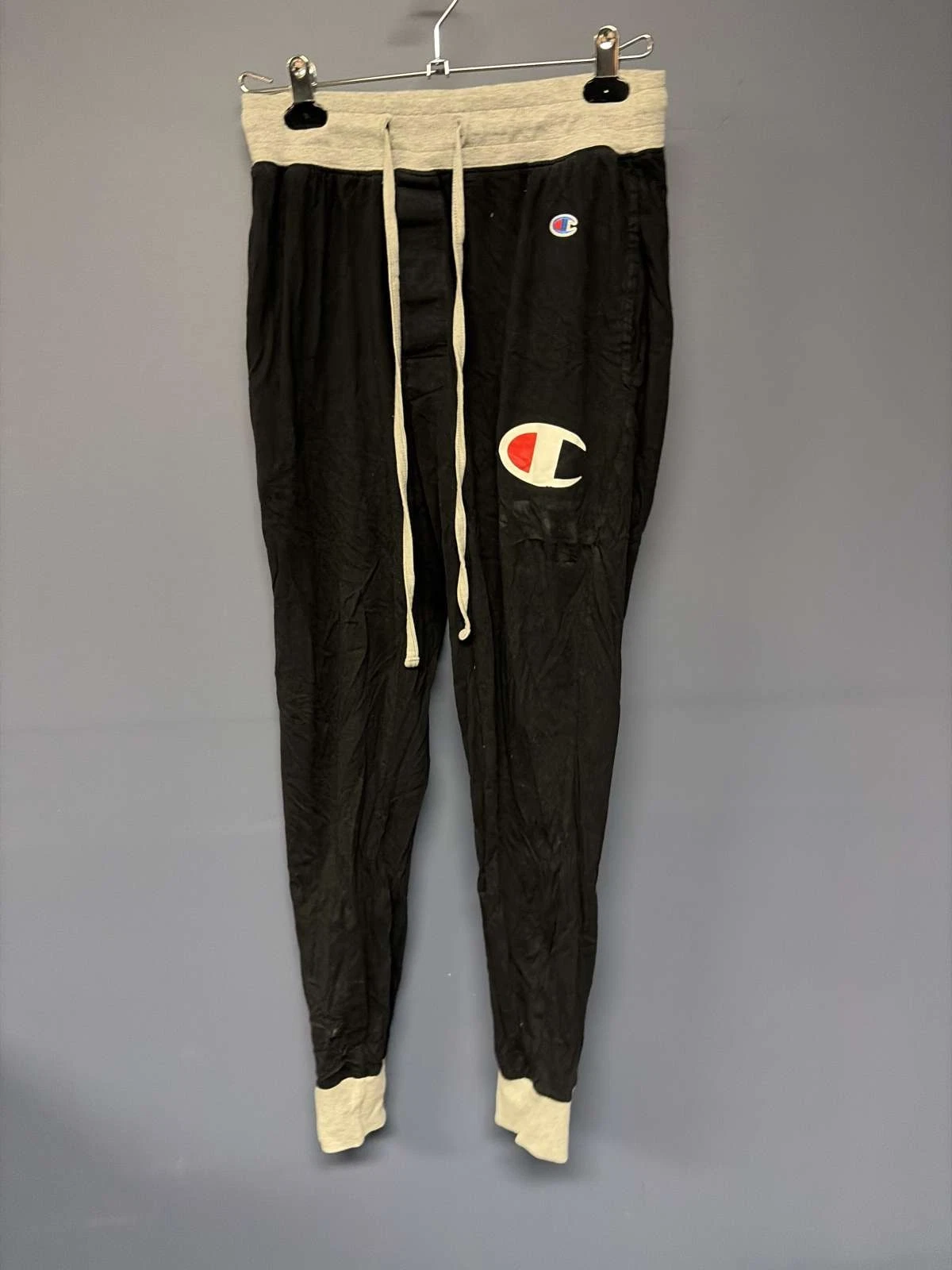 Champion Black Jogger Pants Button Fly Elastic Waist Logo Size M