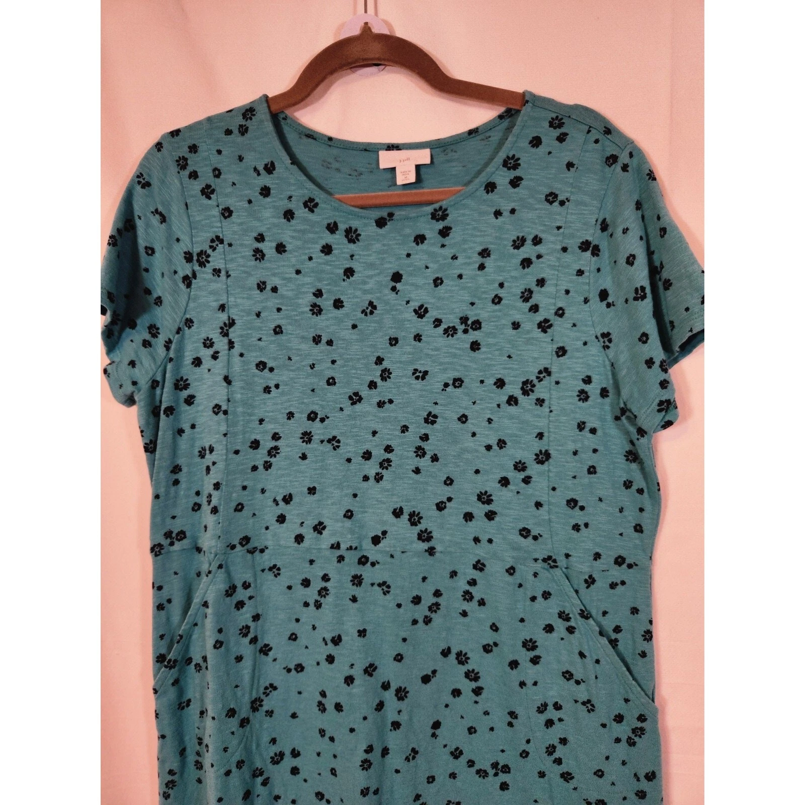 VETEMENTS Abito tubino J.Jill $99 Medium Petite Teal nero Disty floreale in maglia con tasche