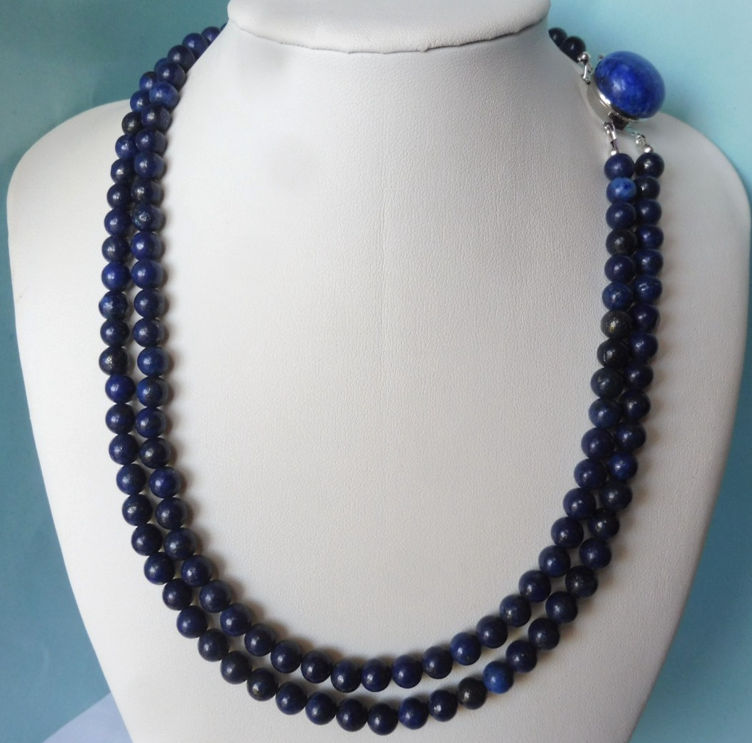 Collier en Lapis Lazuli d'Afghanistan à 2 rangs de 6mm et 275 Carats
